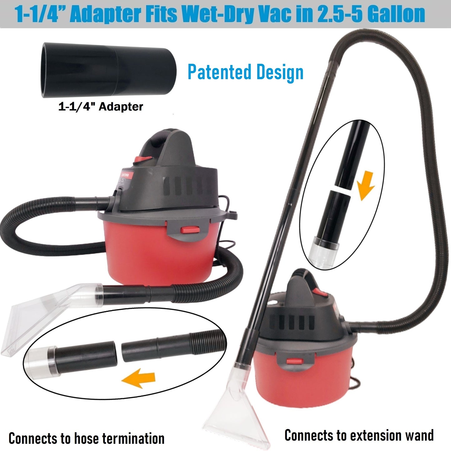 Fits All Shop Vacs Large 7-1/2" and Small 3-1/2" Width Clear Heads with Three Adapters 2-1/2"&1-7/8" &1-1/4" for Upholstery & Carpet Cleaning and Auto Detailing