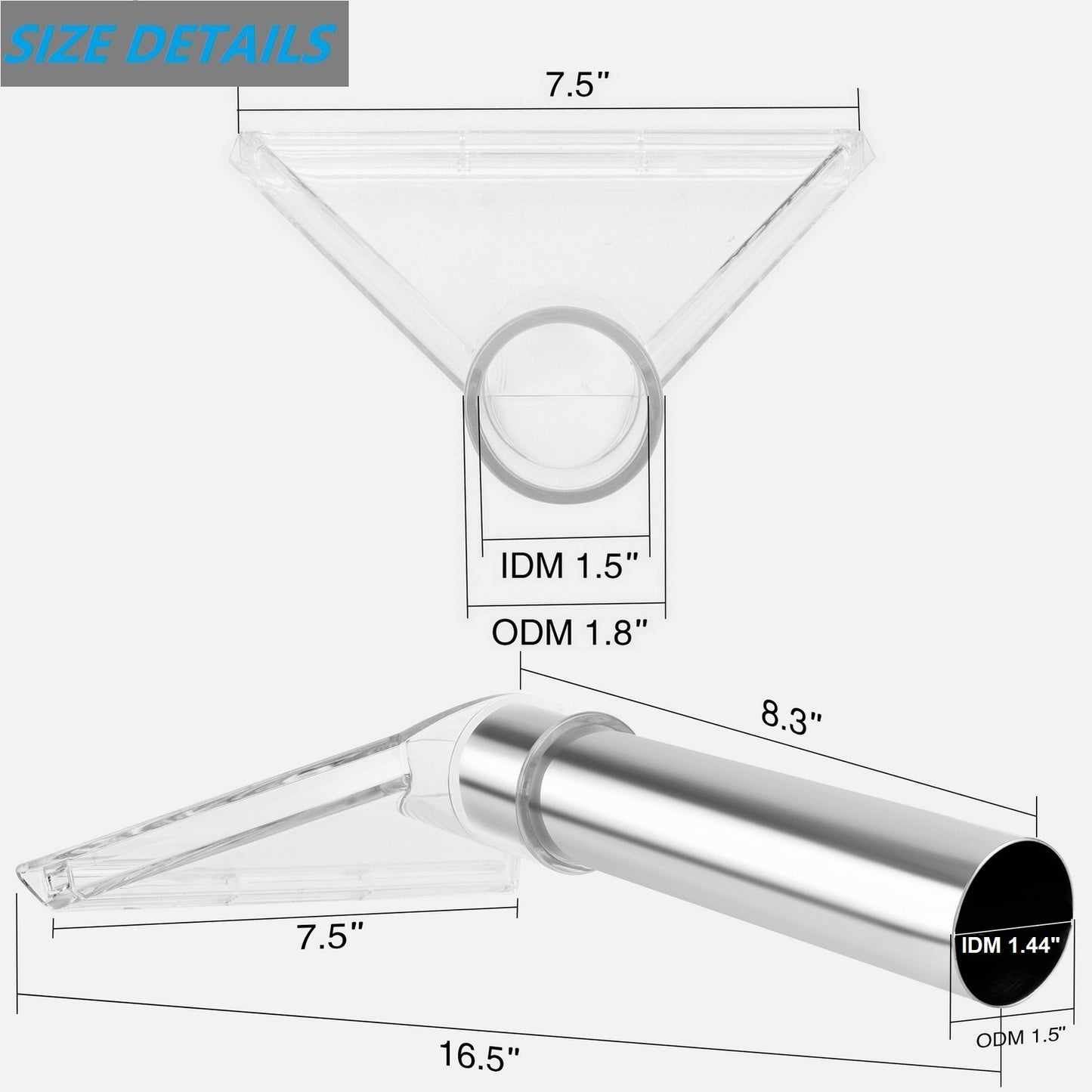 Large Extractor tool with Two Adapters 1-7/8" &1-1/4" and with 7-1/2" Clear Head for Upholstery & Carpet Cleaning and Auto Detailing