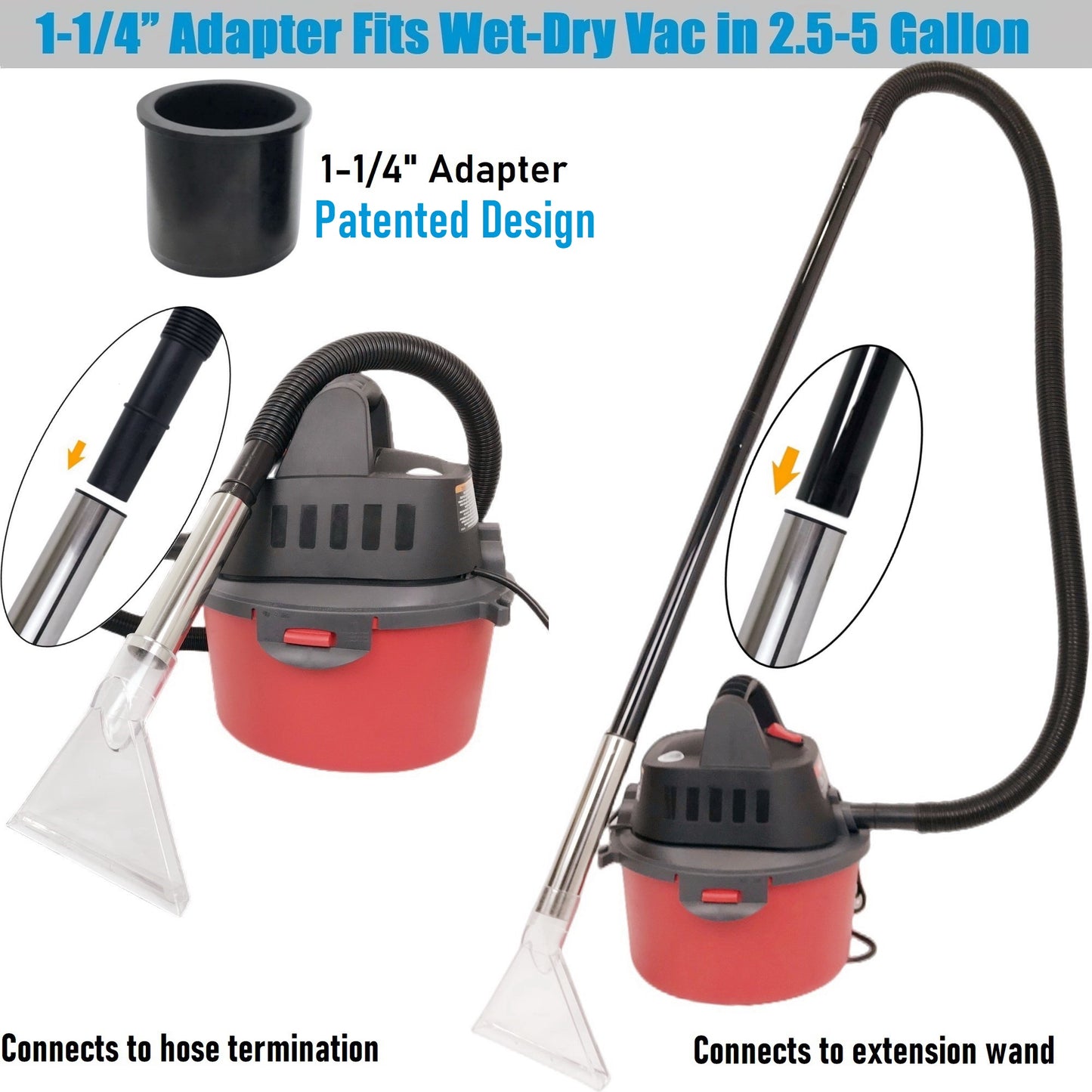 Large Extractor tool with Two Adapters 1-7/8" &1-1/4" and with 7-1/2" Clear Head for Upholstery & Carpet Cleaning and Auto Detailing