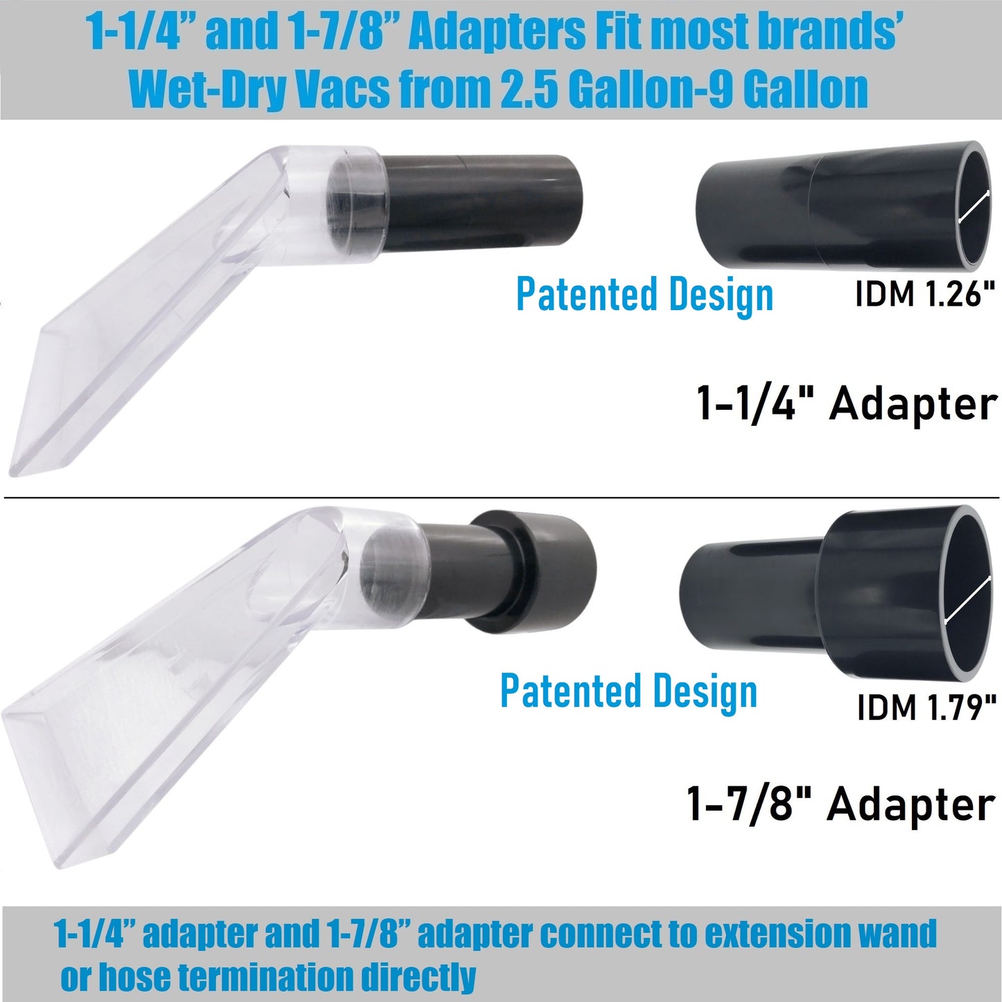 Small 3-1/2" Width Clear Head with Two Adapters 1-7/8" &1-1/4" for Upholstery & Carpet Cleaning and Auto Detailing