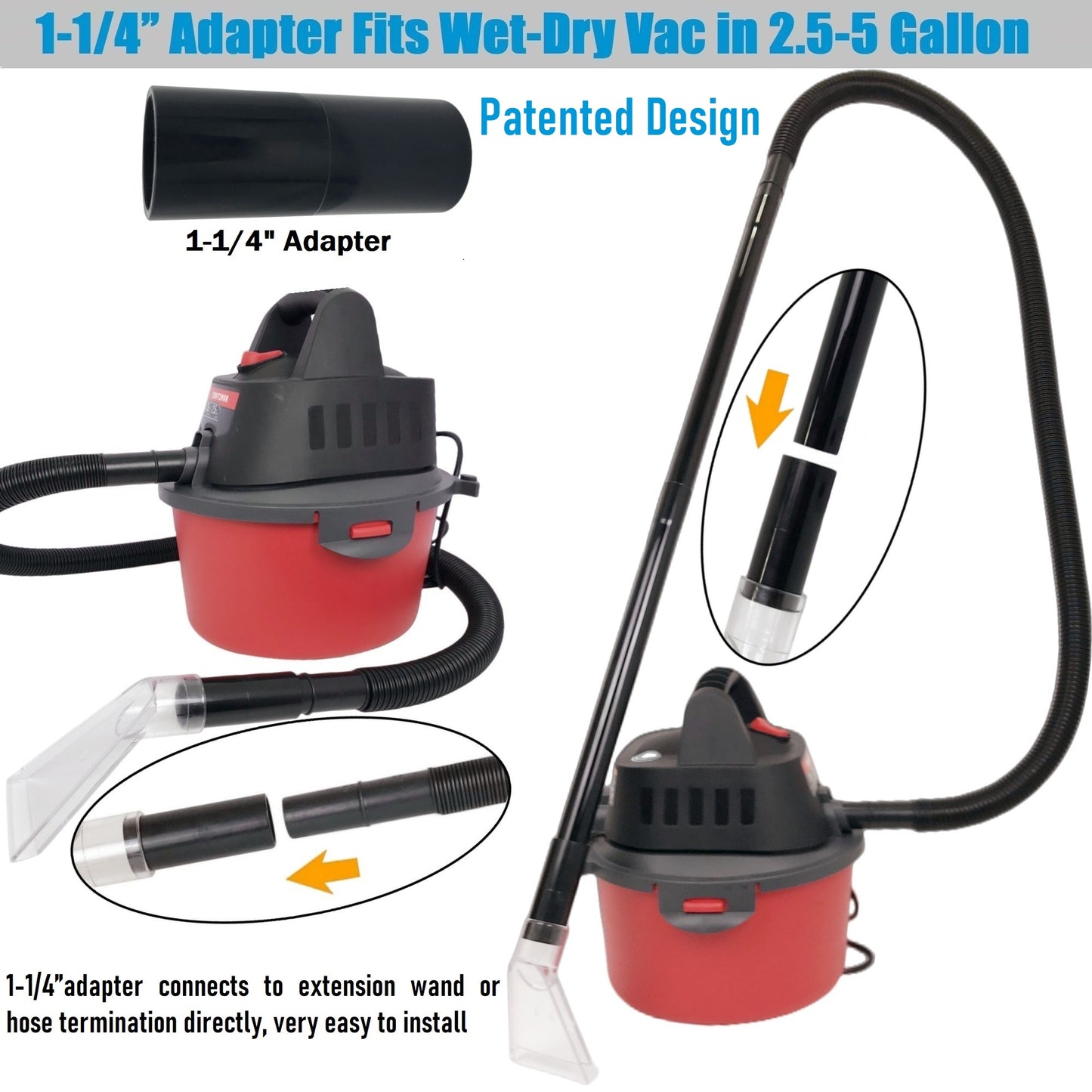 No.1 Fits All Shop Vacs Small 3-1/2" Width Clear Head with Three Adapters 2-1/2"&1-7/8" &1-1/4" for Upholstery & Carpet Cleaning and Auto Detailing