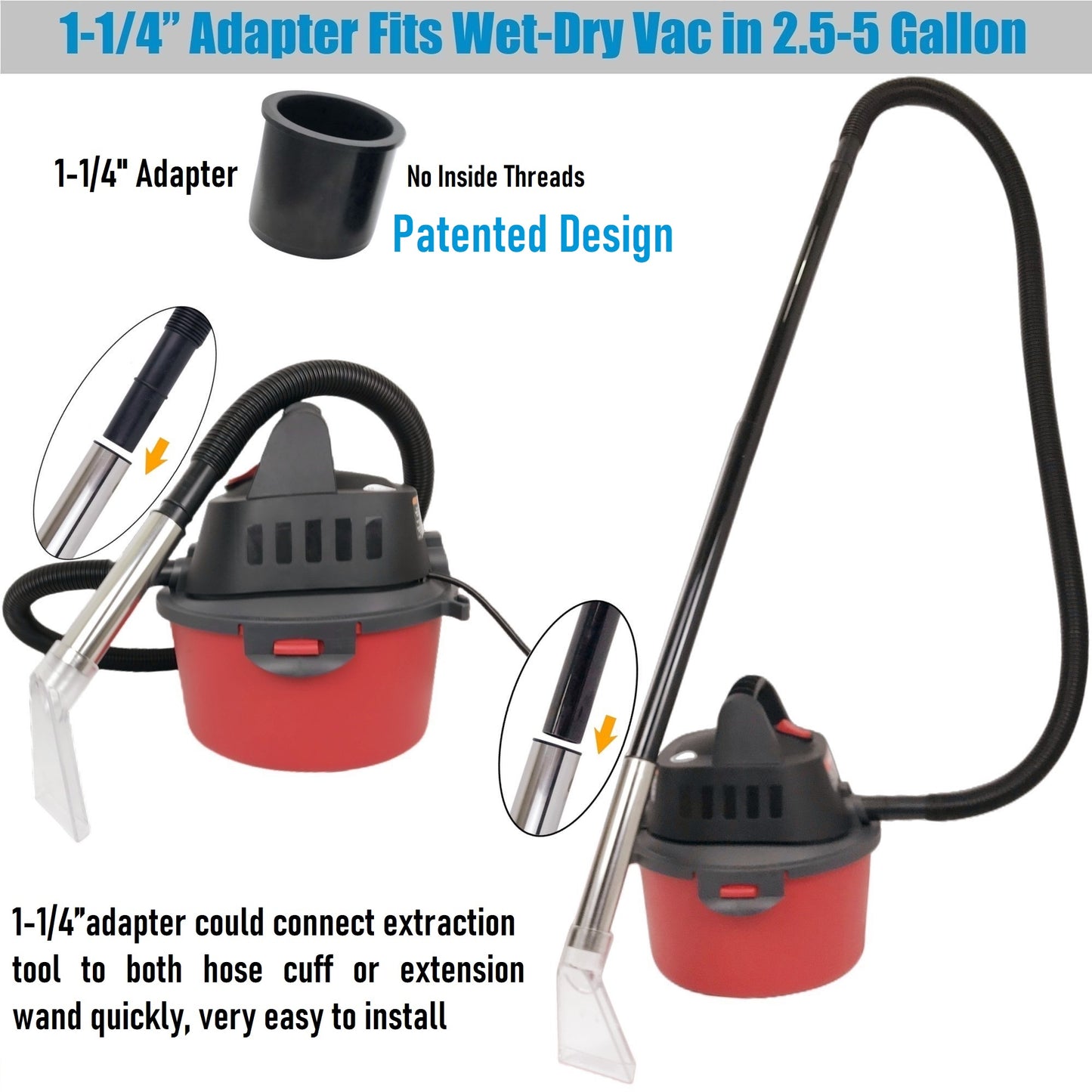 Small Extractor tool with Two Adapters 1-7/8" &1-1/4" and with 3-1/2" Clear Head for Upholstery & Carpet Cleaning and Auto Detailing