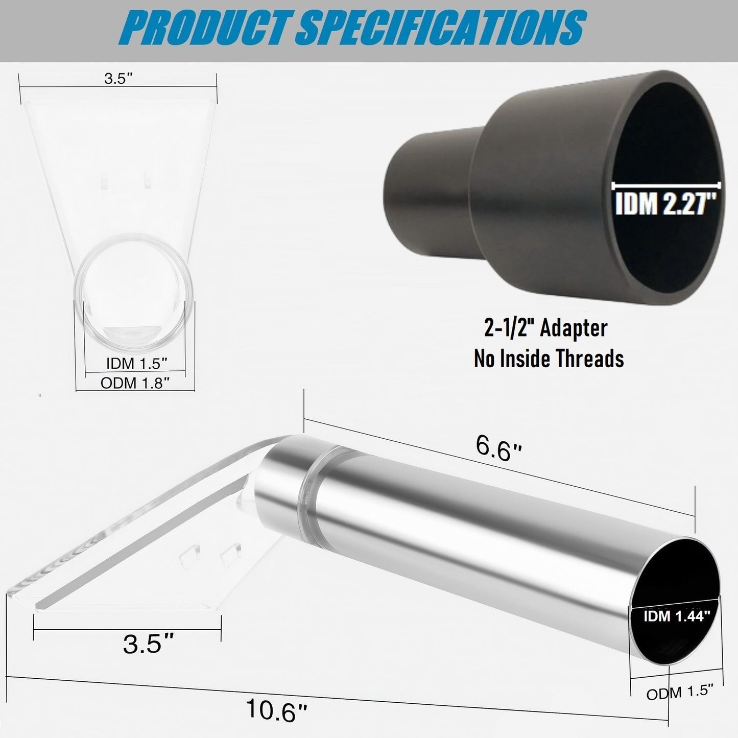 Small Extractor tool with 2-1/2" Adapter and with 3-1/2" Clear Head for Upholstery & Carpet Cleaning and Auto Detailing