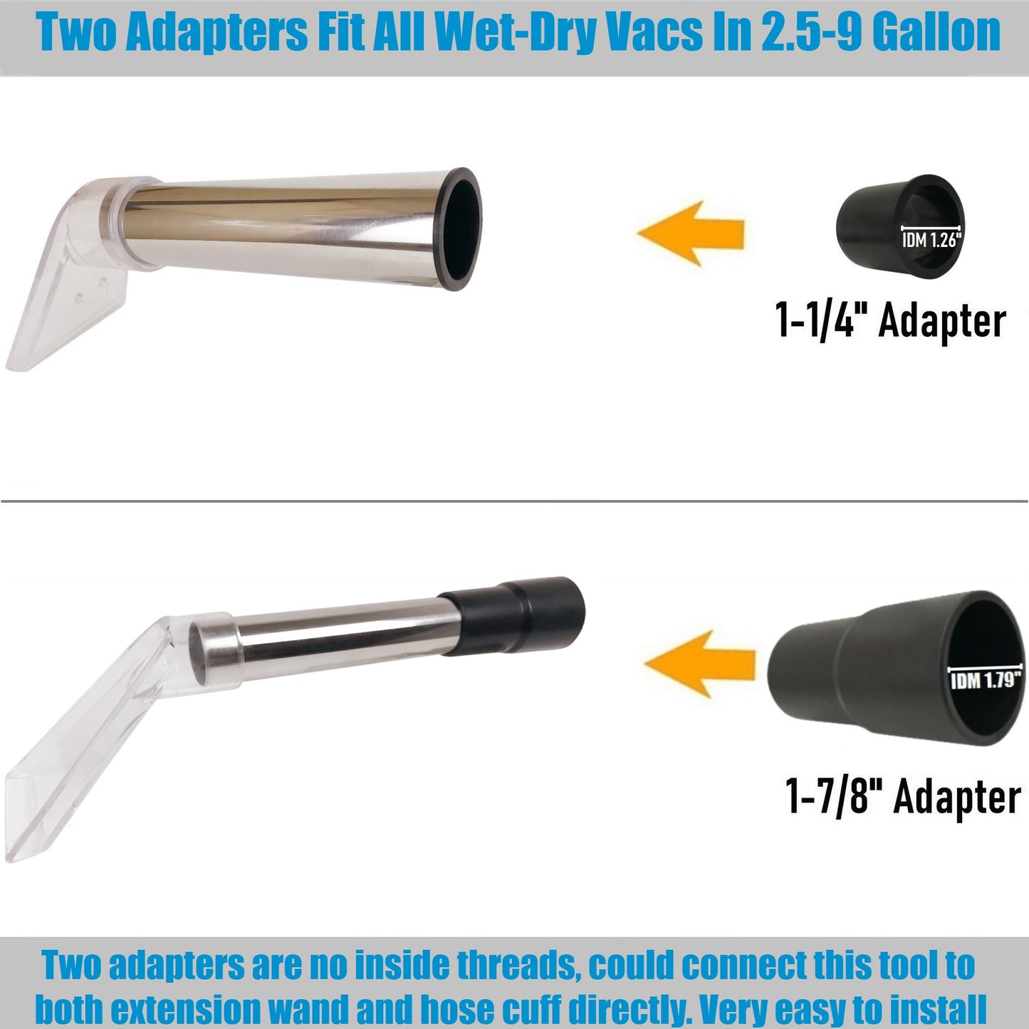 Small Extractor tool with Two Adapters 1-7/8" &1-1/4" and with 3-1/2" Clear Head for Upholstery & Carpet Cleaning and Auto Detailing